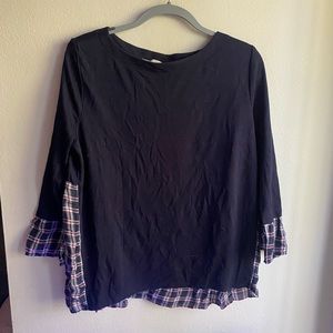 Flannel/Cotton Longsleeve Navy Loft Blouse